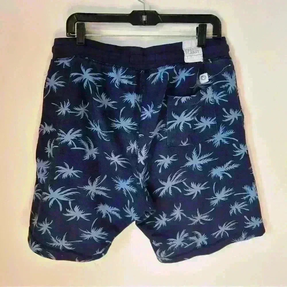 Mens Free Planet Drawstring Cotton Shorts Palm Trees